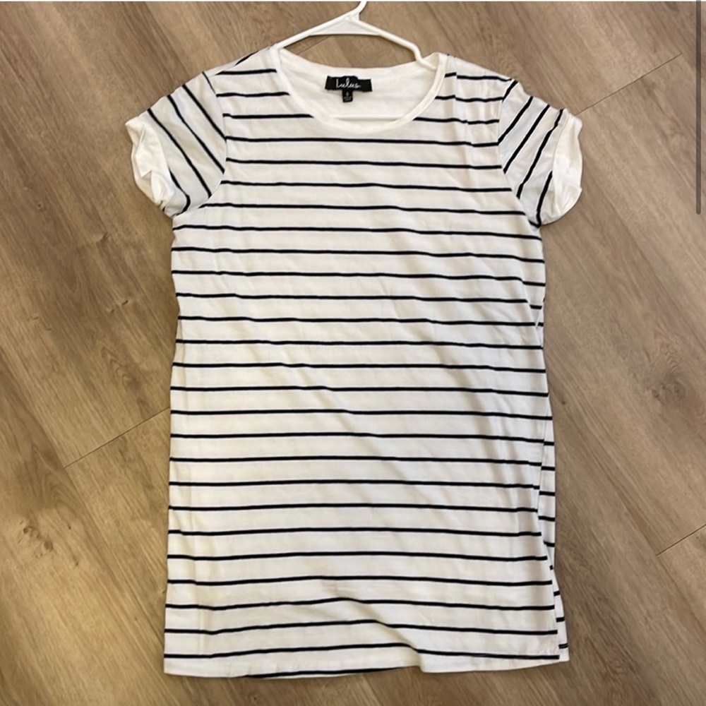 Lulu’s black and white striped shirt dress. Size S